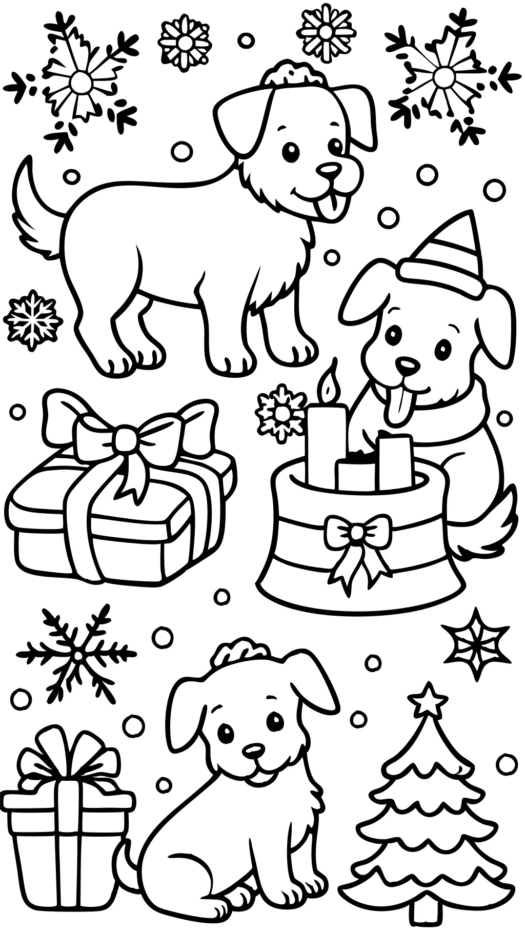 Páginas para colorear de Navidad de cachorros